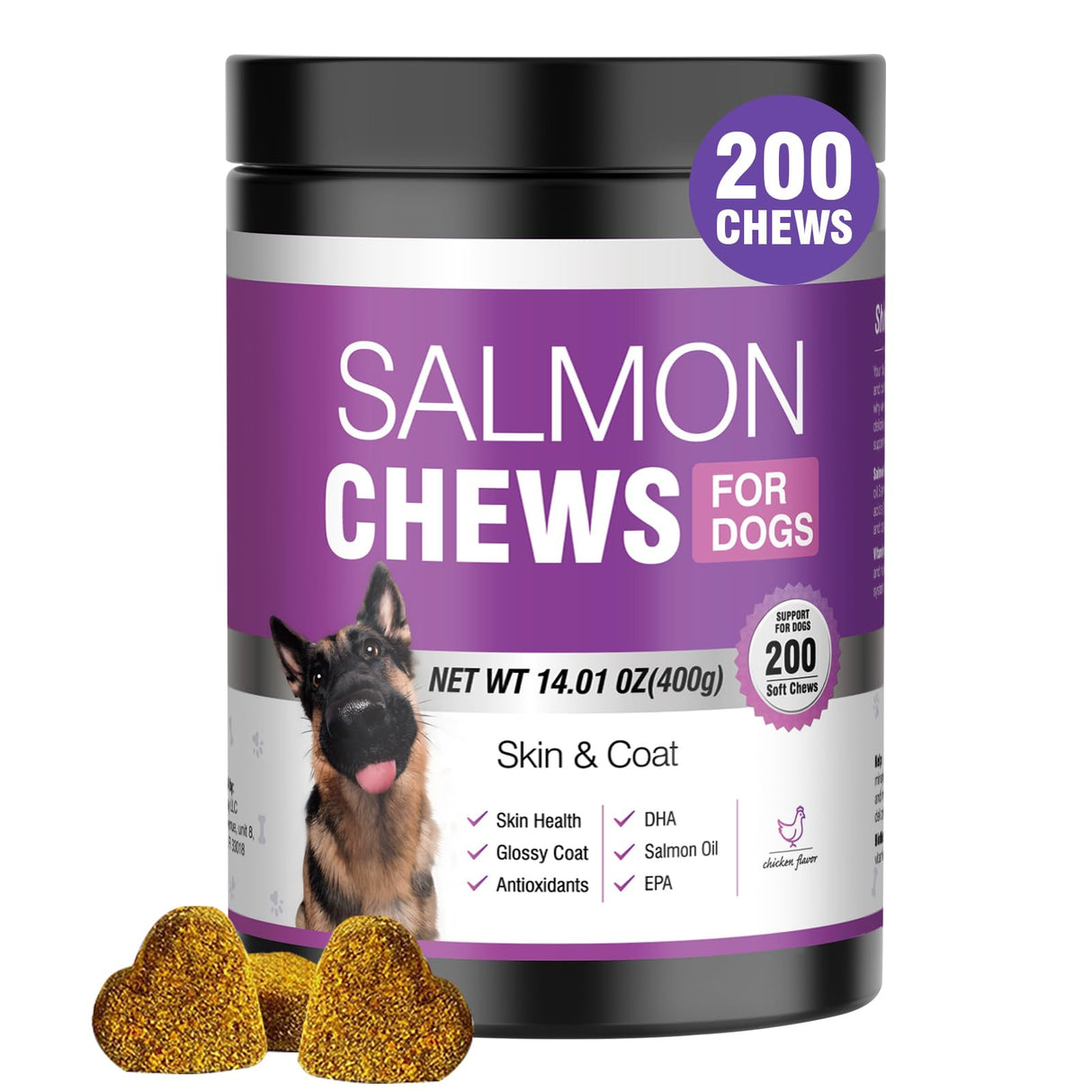 Omega 3 Skin and Coat Supplement for Dogs 200 Chews Dog Fish Oil Supplements with EPA & DHA Fatty Acids Dry Skin Relief for Dogs Shedding Allergy Itching Promotes Heart Hip Joint Health Chicken Flavor