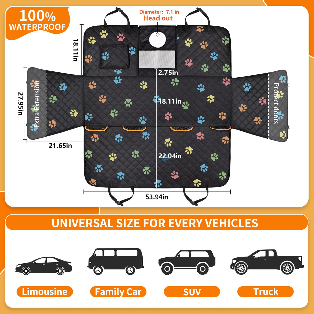 Famstar Large Dog Car Seat Cover for Back Seat 100% Waterproof Durable 600D 6-Layer Scratchproof Nonslip with Mesh Window for Dog Hammock for Car Trucks SUV