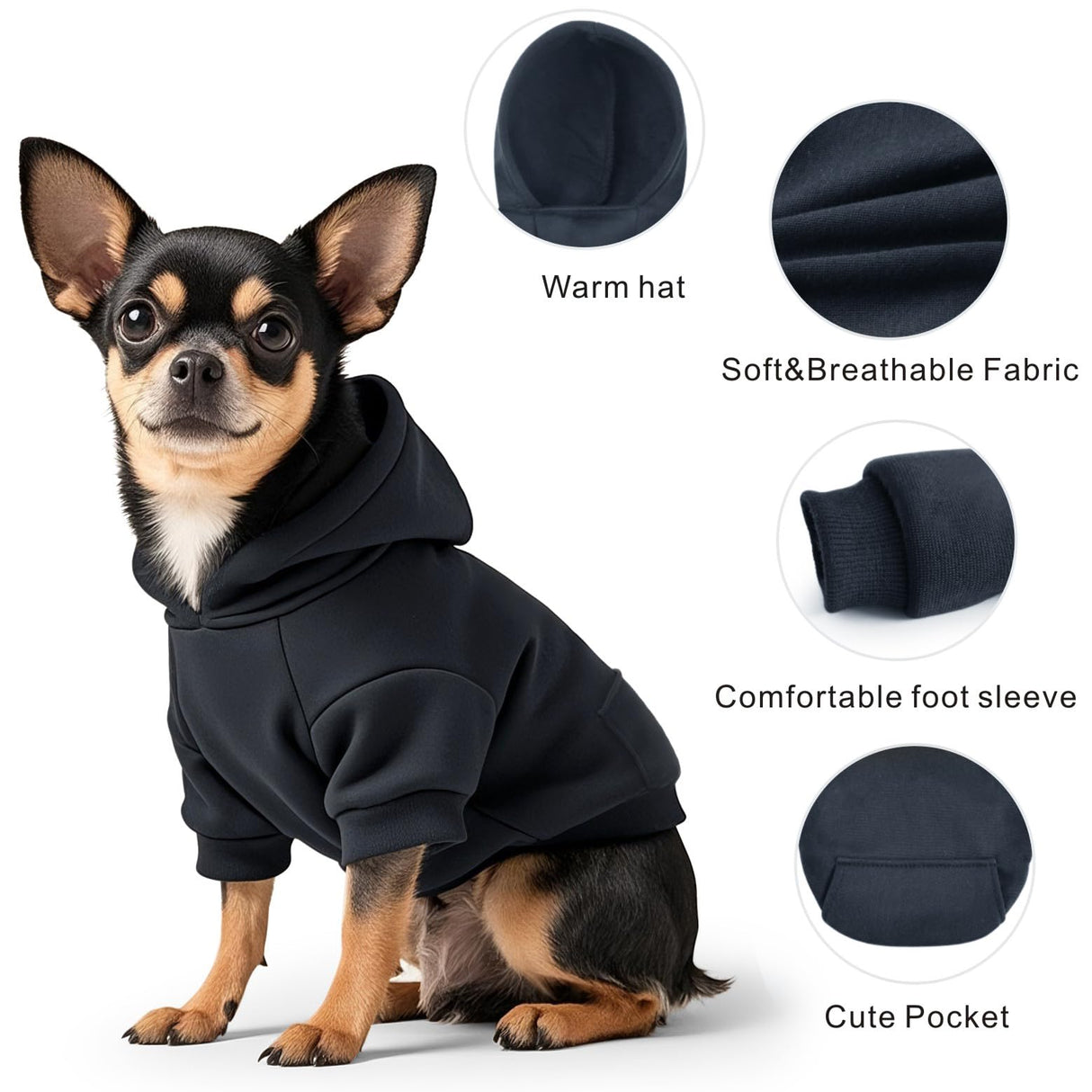 Idepet Pet Dog Hoodies 2 Pack with Pocket, Dog Outfits for Small Pets Chihuahua Clothes Warm Coat Jacket Autumn Puppy Sweatshirt Cats Clothing