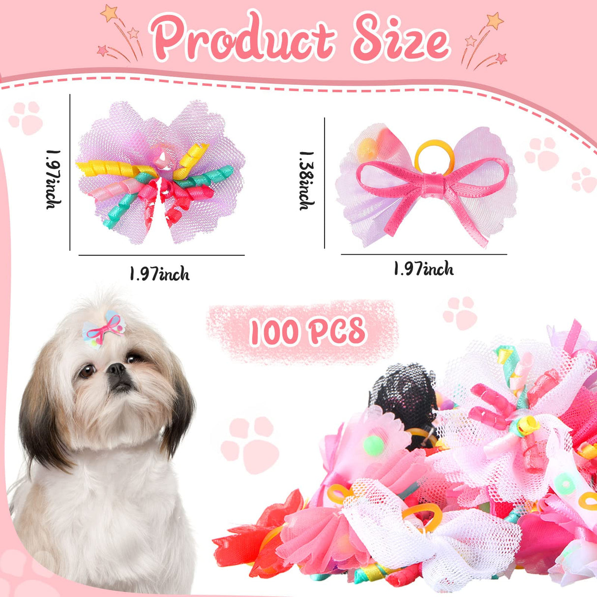 Chumia 100 Pcs Dog Hair Bows with Rubber Band for Small Dogs Puppy Hair Accessories Grooming Bows Pet Bowknot for Cat Poodle Shih Tzu