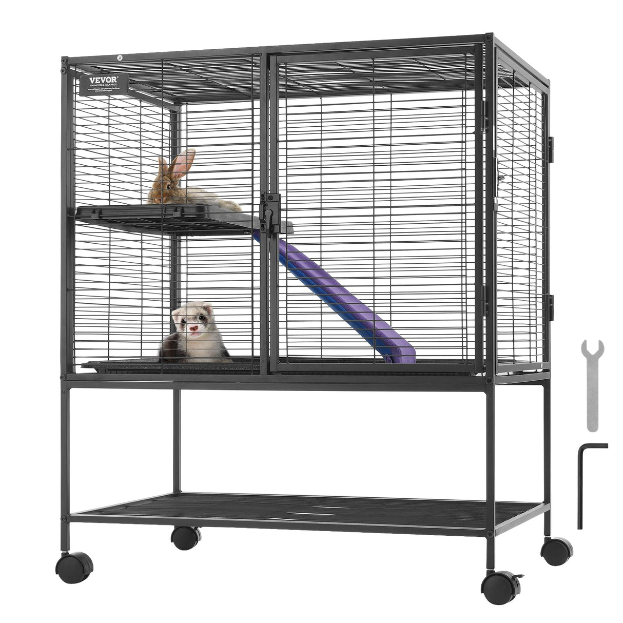 VEVOR 36" Rolling Metal Ferret Cage, Large 2-Tier Critter Nation Cage, Small Animal Cage with Ramps & Tray, Easy to Set up for Pet Mice, Hamster, Guinea Pig, Chinchilla, Squirrel, Hedgehogs, Bunny