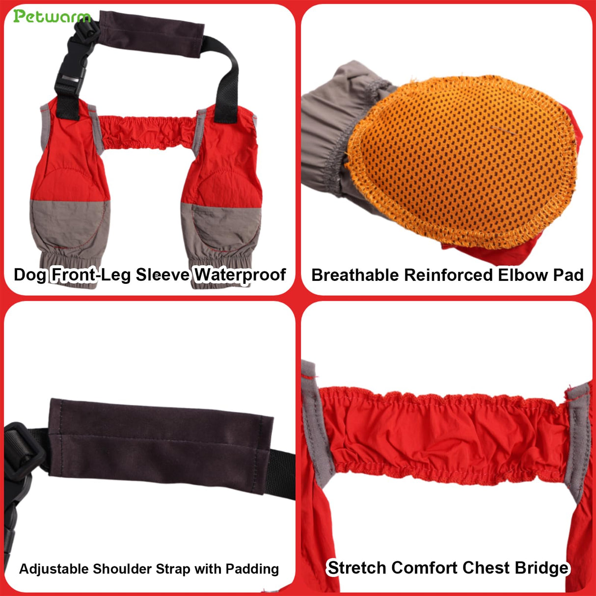 PetWarm Dog Front Leg Sleeves, Waterproof, Recovery Elbow and Knee Protector, All Season Dog Leg Sleeve for Small Dogs, Post Surgery Protection, Grey, S