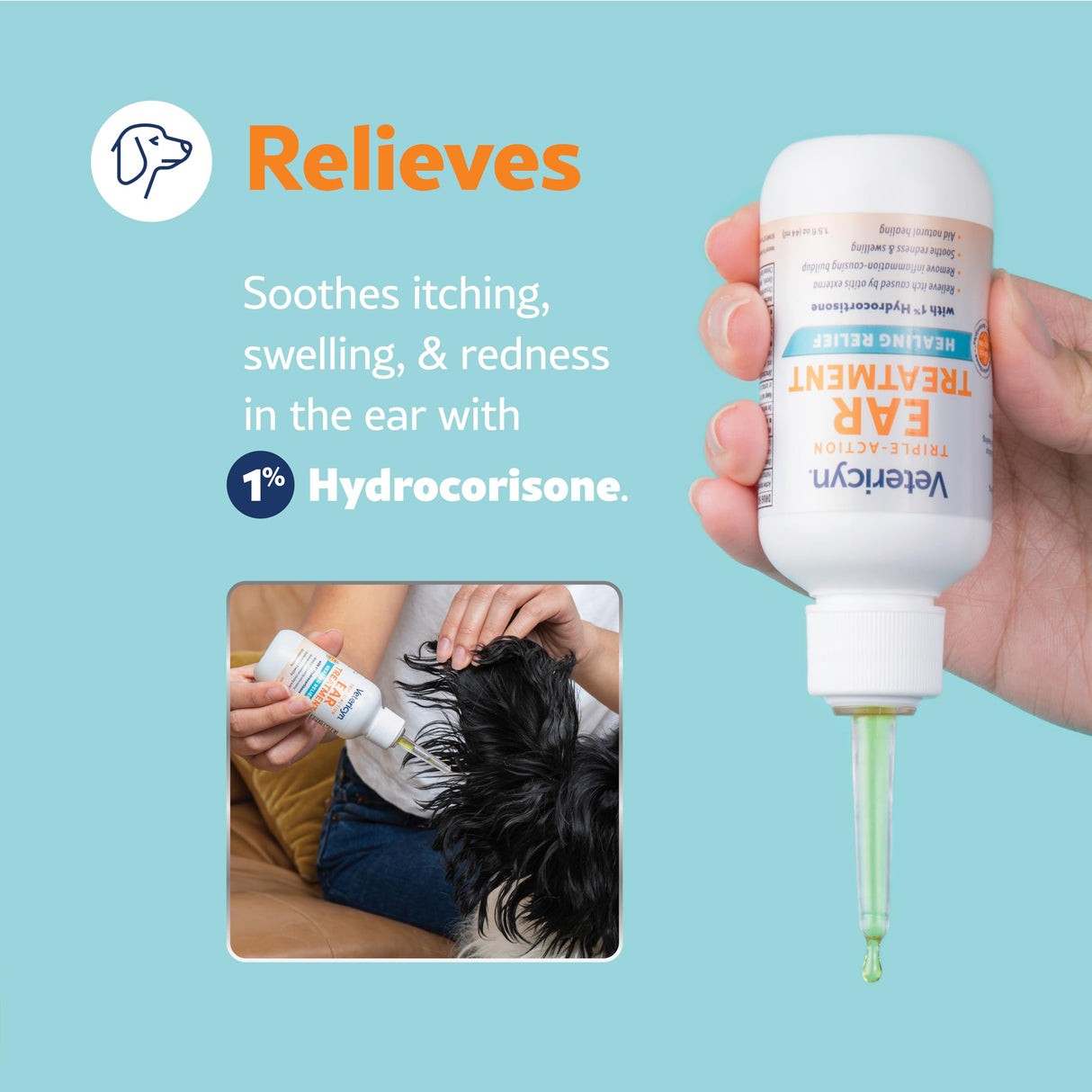 Vetericyn Triple-Action Ear Treatment for Dogs & Cats - 1% Hydrocortisone Ear Drops for Dog Ear Infection Relief - Fast Itch Relief & Healing with Otizyme Blend. 1.5 Ounce
