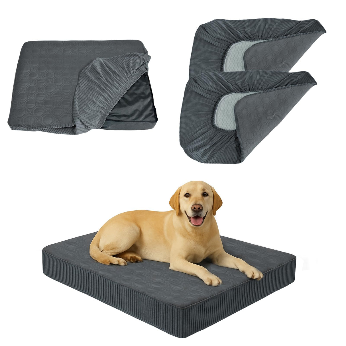 TOPHMDECOR Dog Bed Cover Waterproof, Non-Slip Rectangular Pet Bed Protector for Dogs & Cats, Removable Washable Bed Sheet Replacement,44"x35"x8",Gray,2Pcs,Covers Only