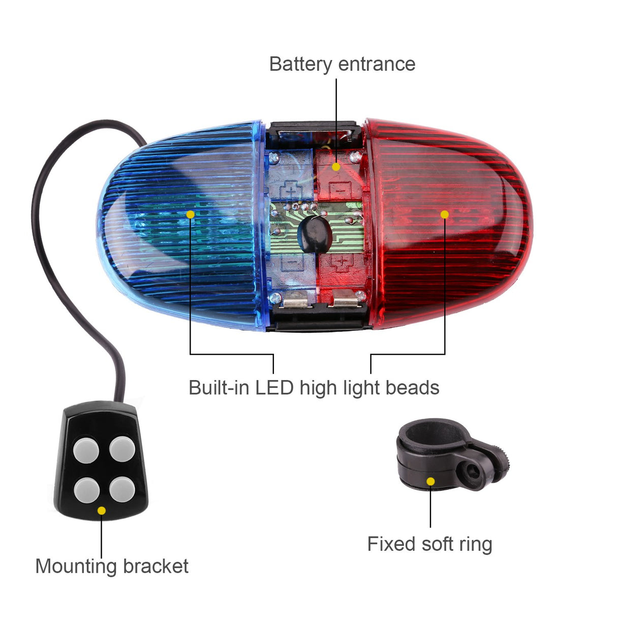 Kids Bike Police Sound Light - Electronic Horn Bike LED Light, Christmas Birthday Gift New Year Present for Your Children (Batteries Not Included)