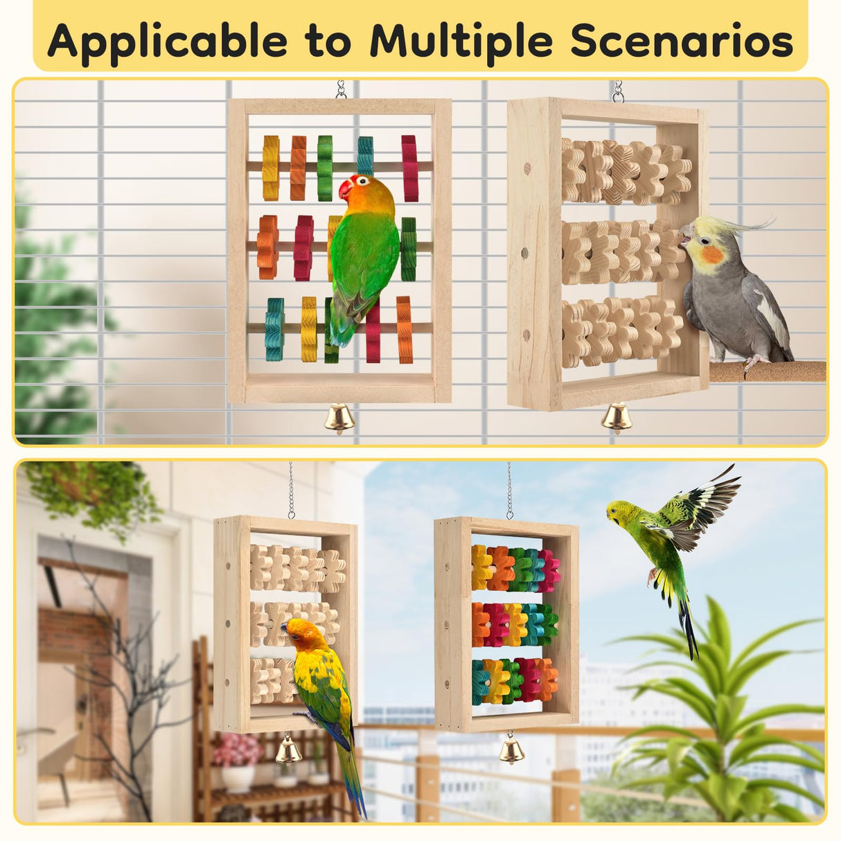 DBNESS 2Pcs Bird Toys, Hanging Parrot Chew Toy, Natural Wooden Chewing Puzzle Training Blocks Intellectual Development for Budgie, Conure, Lovebird, Cockatoo, African Grey, Amazon Parrots, Macaw