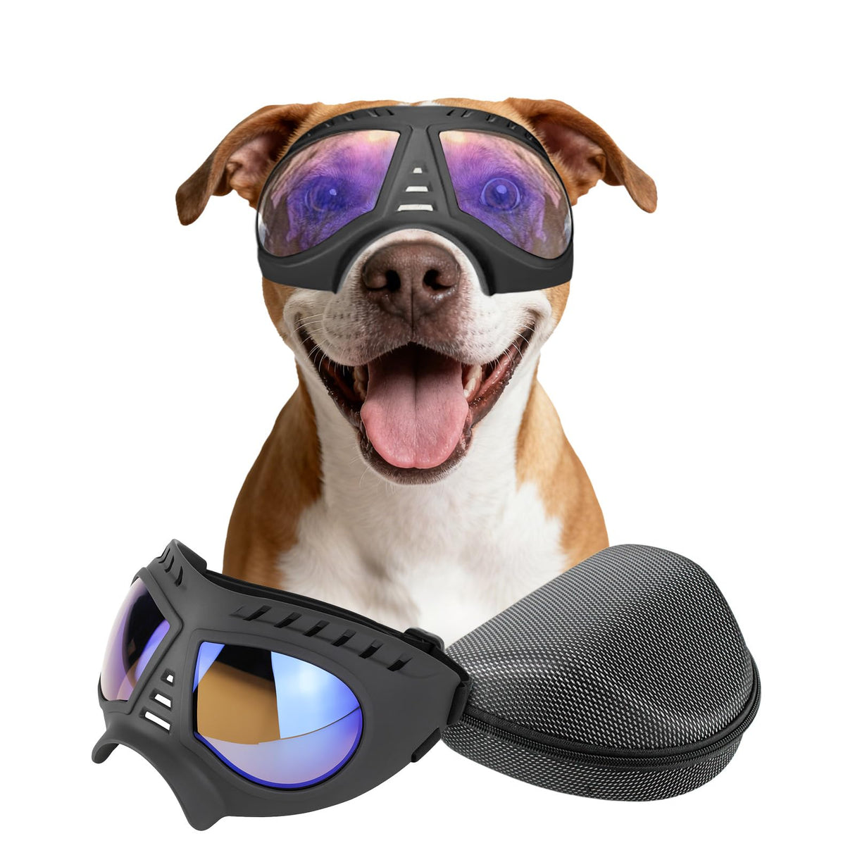 PETLESO Large Dog Goggles Pet Eyes Protection for Medium to Large Breed, Windproof Snowproof UVproof Dog Sunglasses for Outdoor Hiking/Cycling/Driving, Soft Frame Adjustable Straps, Clear Blue Lens