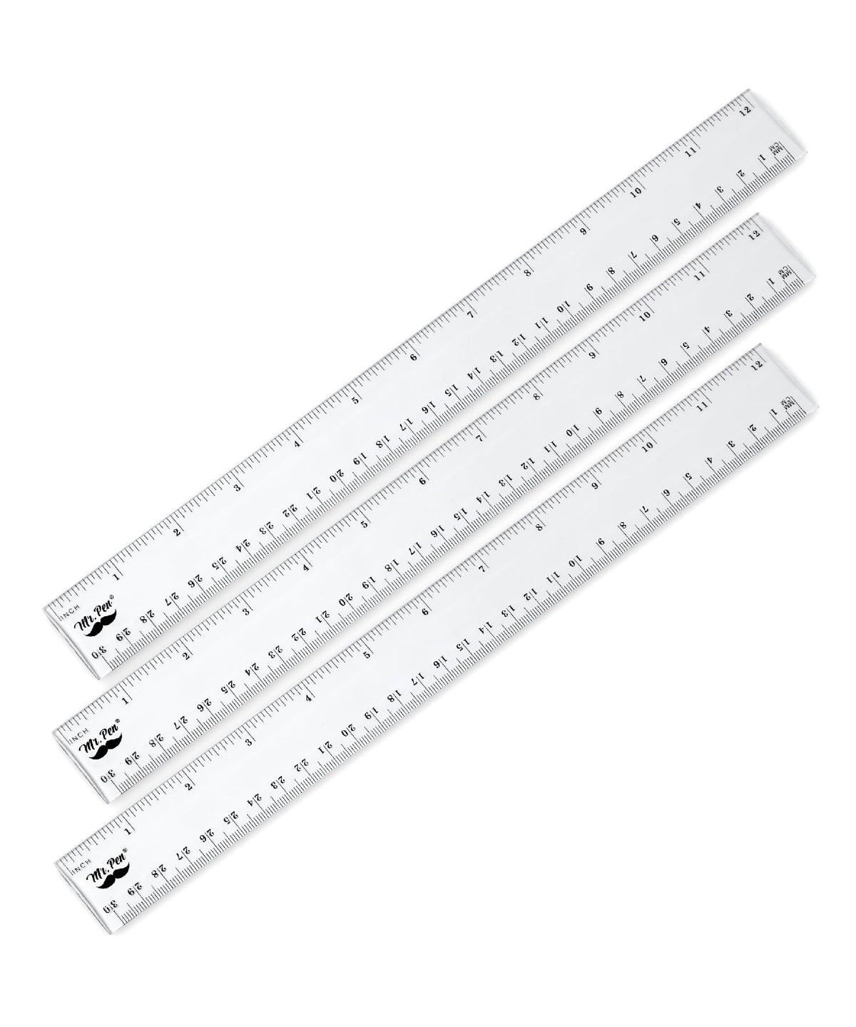Plastic Rulers, 12 Inch, 3 Pack, Easy-to-Read Markings