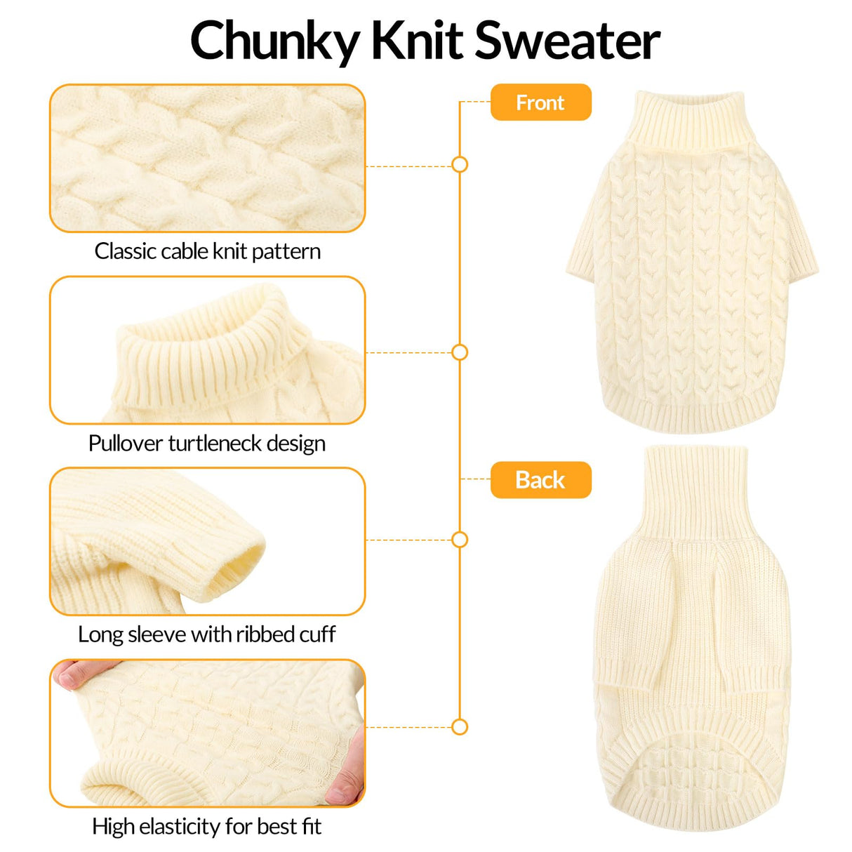 Queenmore Small Dog Sweater, Dog Christmas Sweater, Warm Soft Sweaters for Dogs Girl Boy, Knit Winter Coat for Small Medium Large Dog (White, S)