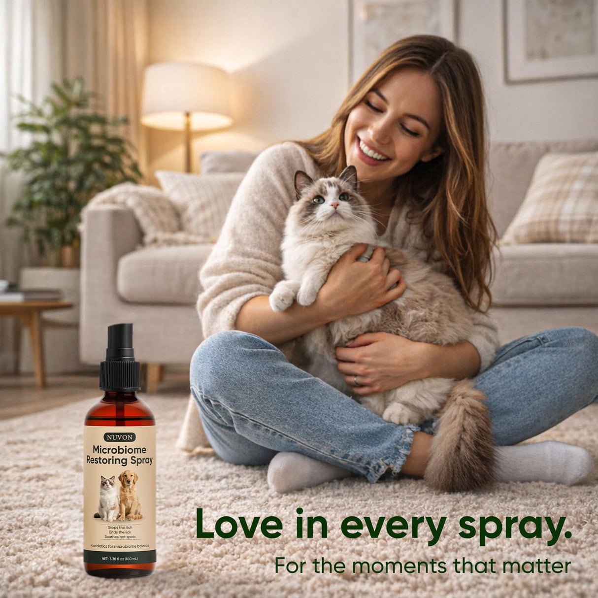 Wanciment NUVON Postbiotic Spray - Anti Itch Spray for Dogs & Cats - Helps Alleviate Sensitive Skin, Scratching, and Licking of Coat - 3.38 fl oz (1)