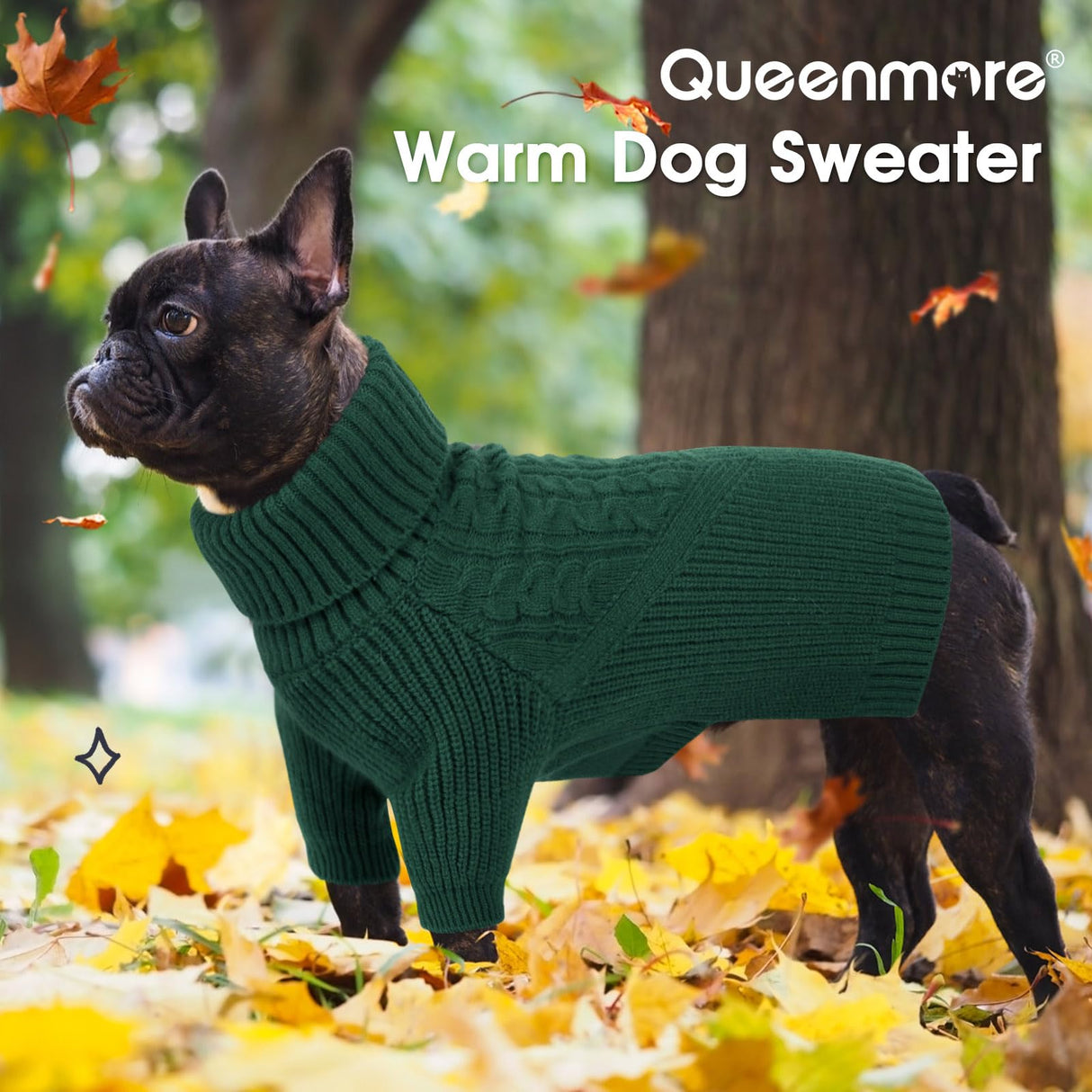 Queenmore XS Dog Sweater, Dog Sweaters for Small Dogs Girl or Boy, Dog Christmas Sweater XSmall, Winter Puppy Doggie Sweatshirt Knitwear, Pet Chunky Warm Coat for Medium Large Size Dogs, Green XS
