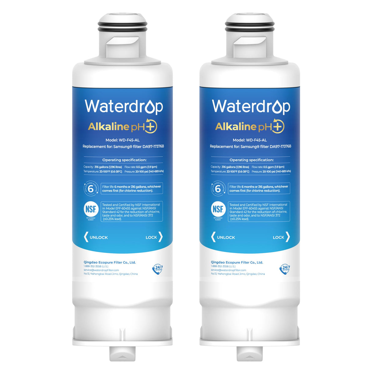 Waterdrop ๐๐ฅ๐ค๐๐ฅ๐ข๐ง๐ DA97-17376B Water Filter, ๐๐ง๐ก๐๐ง๐๐๐ฌ ๐ฉ๐, Replacement for Samsungยฎ HAF-QIN/EXP, DA97-08006C, RF28R7201SR, RF28R7351SG, 2 Filters