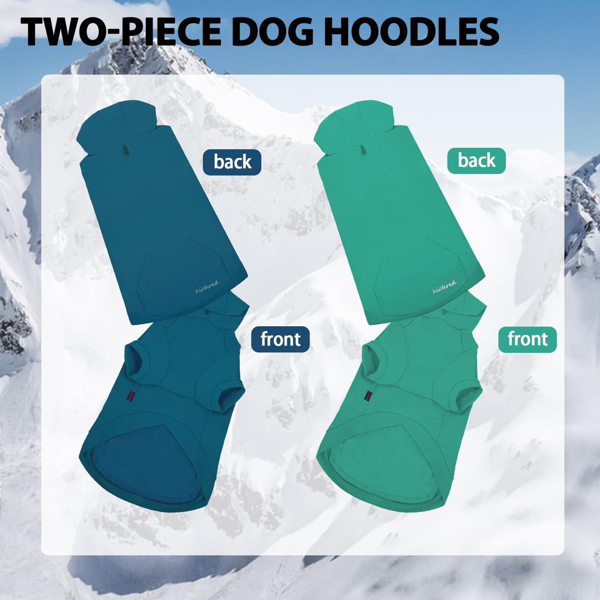 Kickred 2 Pieces Basic Cotton Dog Hoodie Sweater, Soft Pet Clothes Dog Sweatshirts, Dog Outfit Coat Pullover with Pocket and Leash Hole for Small Medium Large Dogs, Turquoise & Dark Blue (X-Large)