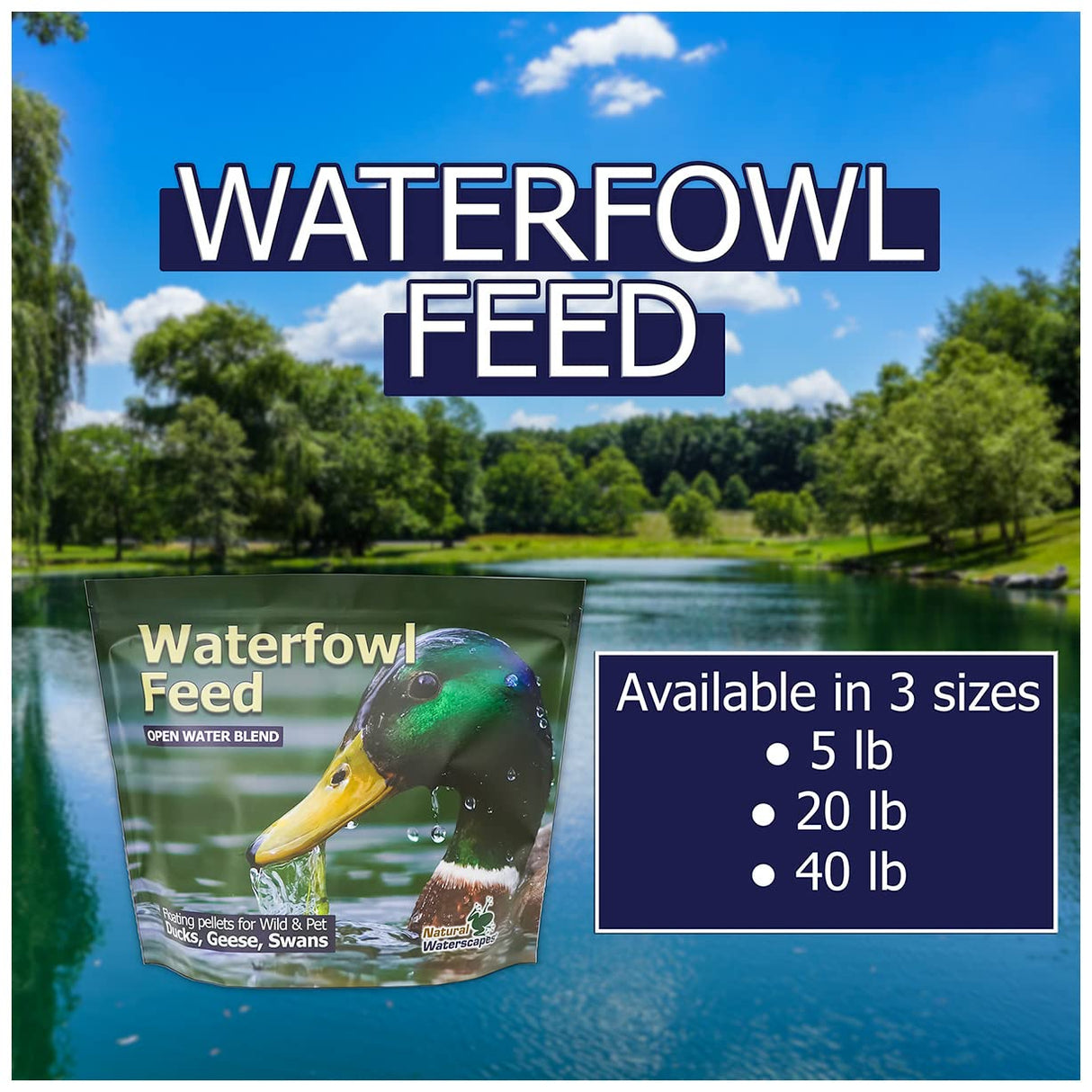 Waterfowl Feed Open Water Diet 40 lb | for Feeding Ducks Geese Swans | Floating Pellets with Niacin for Ducks