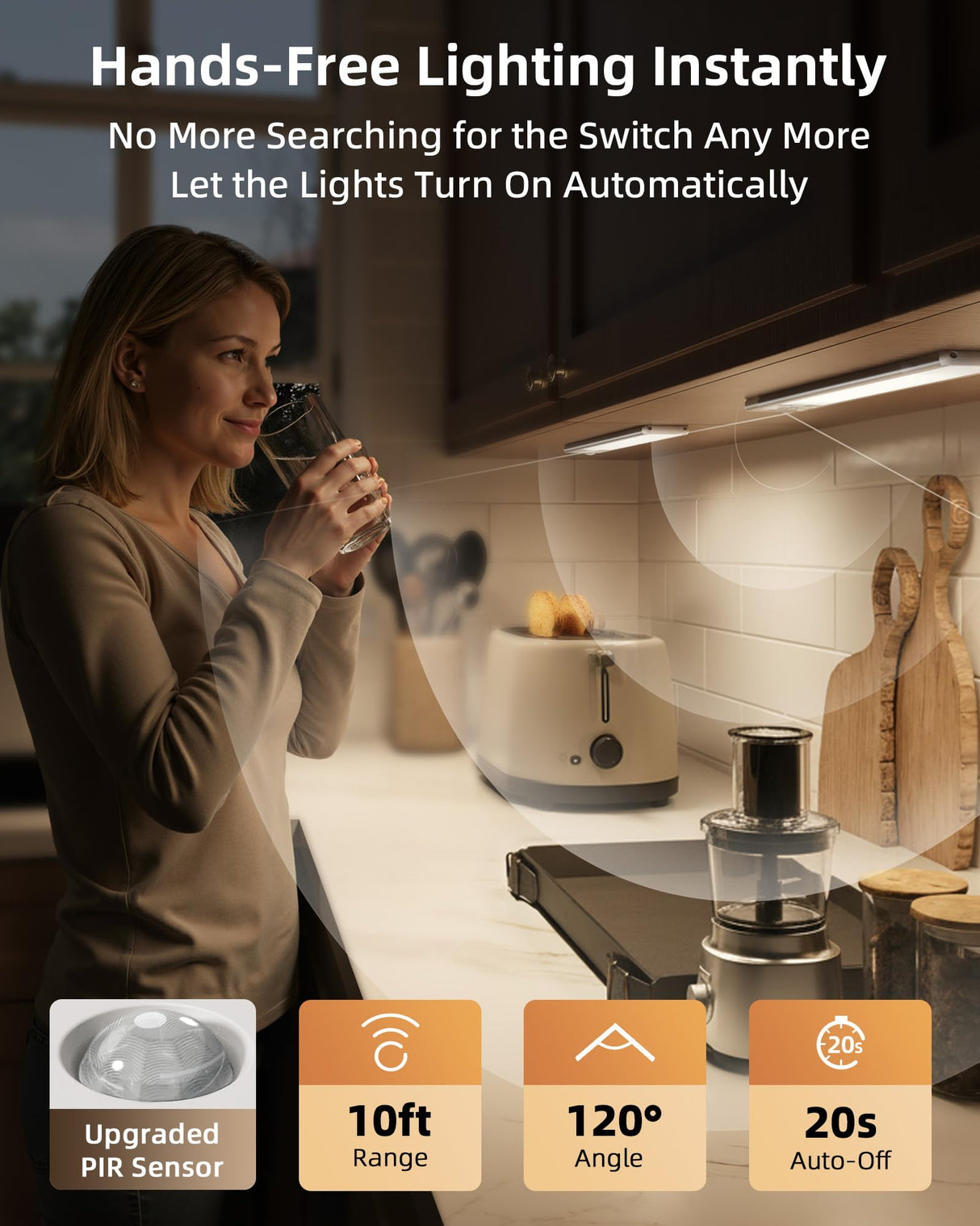 10inch Under Cabinet Lighting, 2500mAh Rechargeable Motion Sensor Lights Indoor with 3 Color Temps, 2 Pack Magnetic Closet Light, 80 LED Dimmable Under Counter Lights for Kitchen, Shelf, Stair