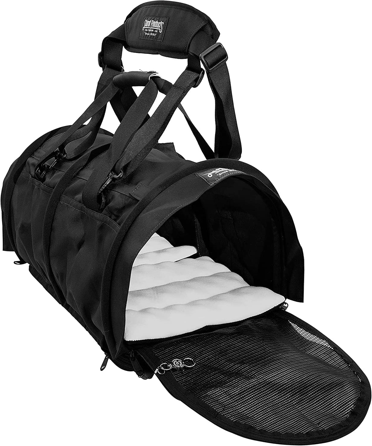 Divided SturdiBag X-Large Pet Carrier: Compartment for 2 Pets, Flexible Height for Cat and Dog Soft Sided with Safety Clips and Seatbelt Straps| Black, 20" x 16" x 12" (PN: SB3D-PRO-BL)