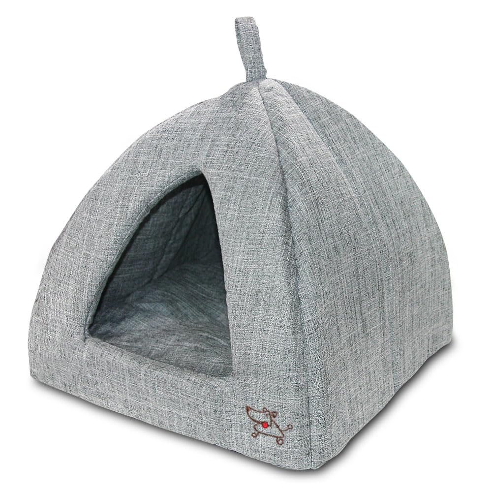 Best Pet Supplies Cat Bed for Indoor Cat, Domed Tent House with Removable Pillow, Covered Cat Cave for Small Dog, Puppies and All Breeds of Cats - Gray Linen, 16 x 16 x H:14"