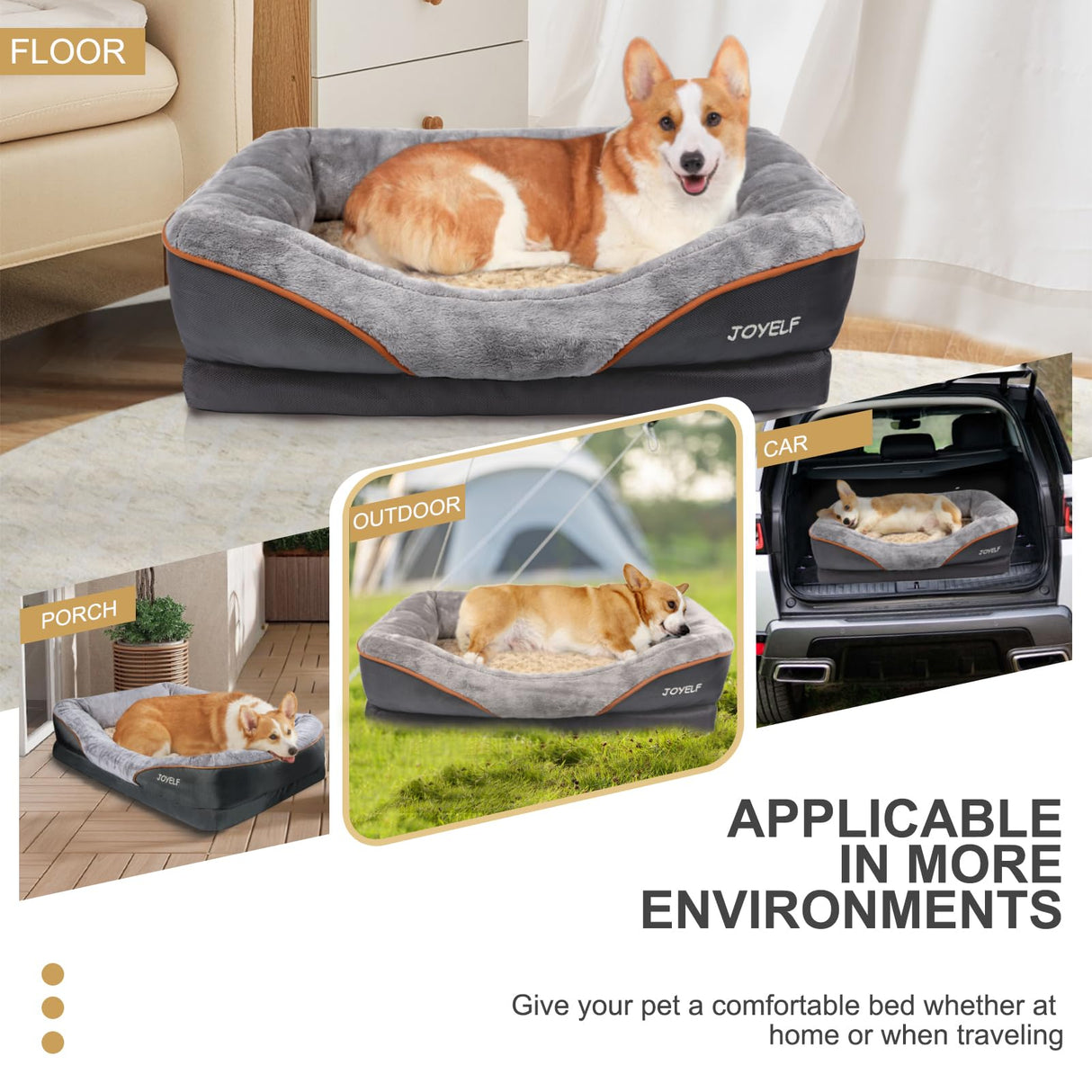 JOYELF Large Memory Foam Dog Bed, Orthopedic Dog Bed & Sofa with Removable Washable Cover and Squeaker Toy as Gift