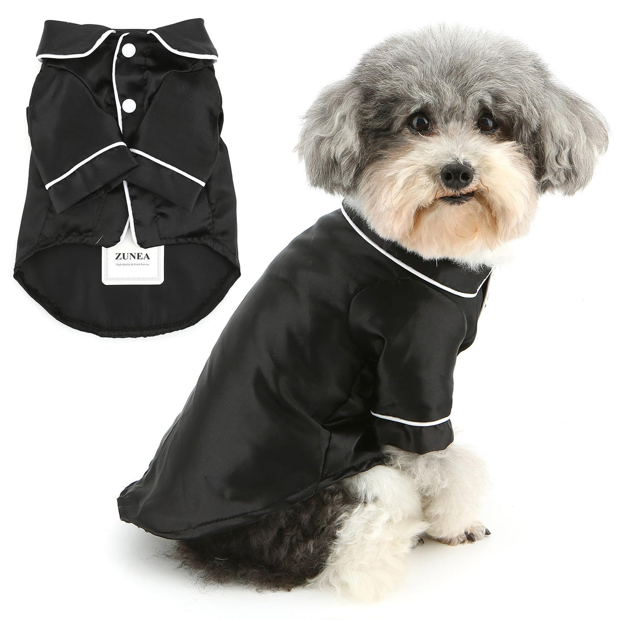 Zunea Faux Silk Dog Pajamas Shirts for Medium Size Dogs Soft Lapel Sleepwear Two-Legged Indoor Pjs Clothes T Shirt Pet Holiday Party Outfits Apparel Black 4XL
