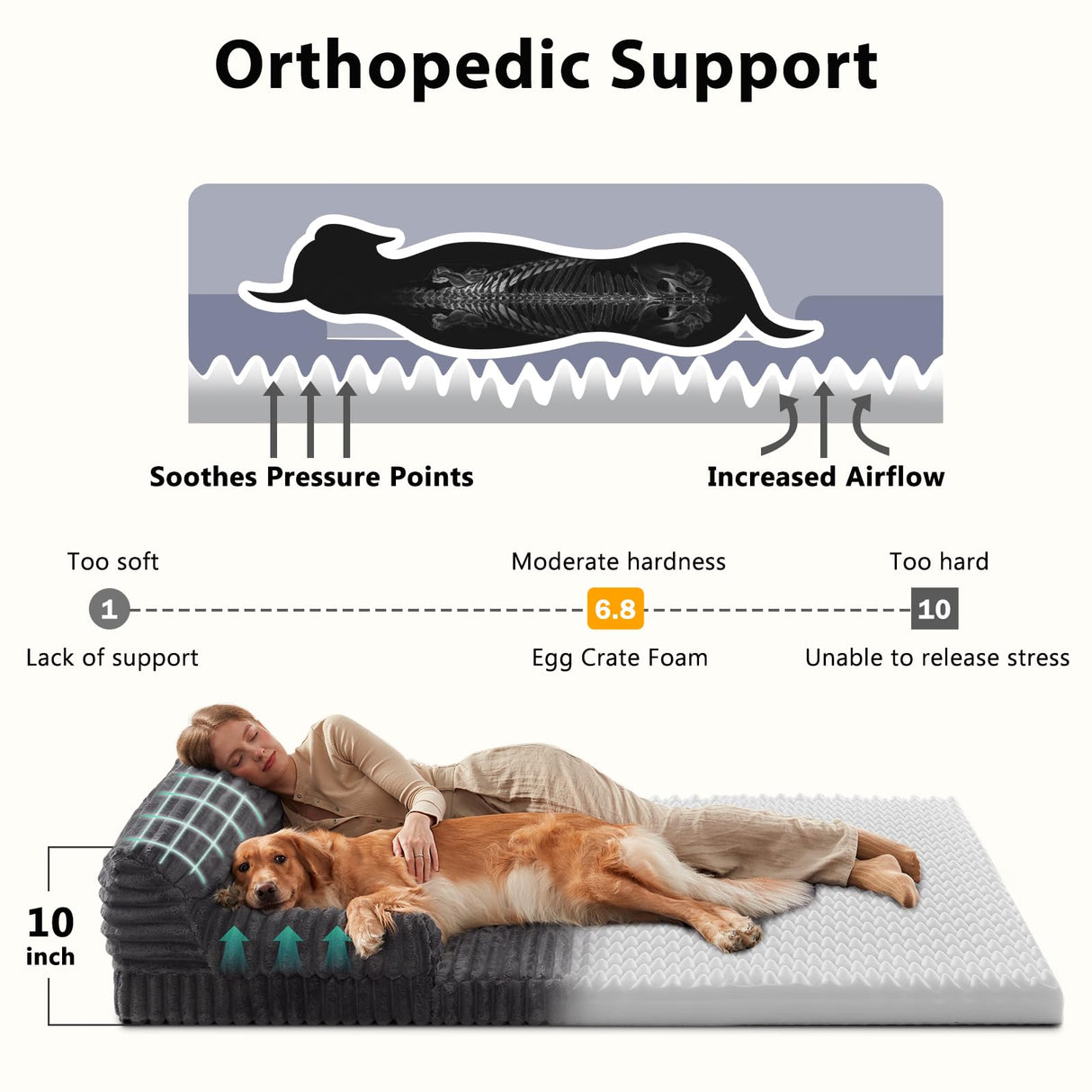 INVENHO Foldable Human Dog Bed, Orthopedic Egg-Crate Memory Foam Human Sized Dog Bed for Adult with Washable Removable Cover & Nonskid Bottom