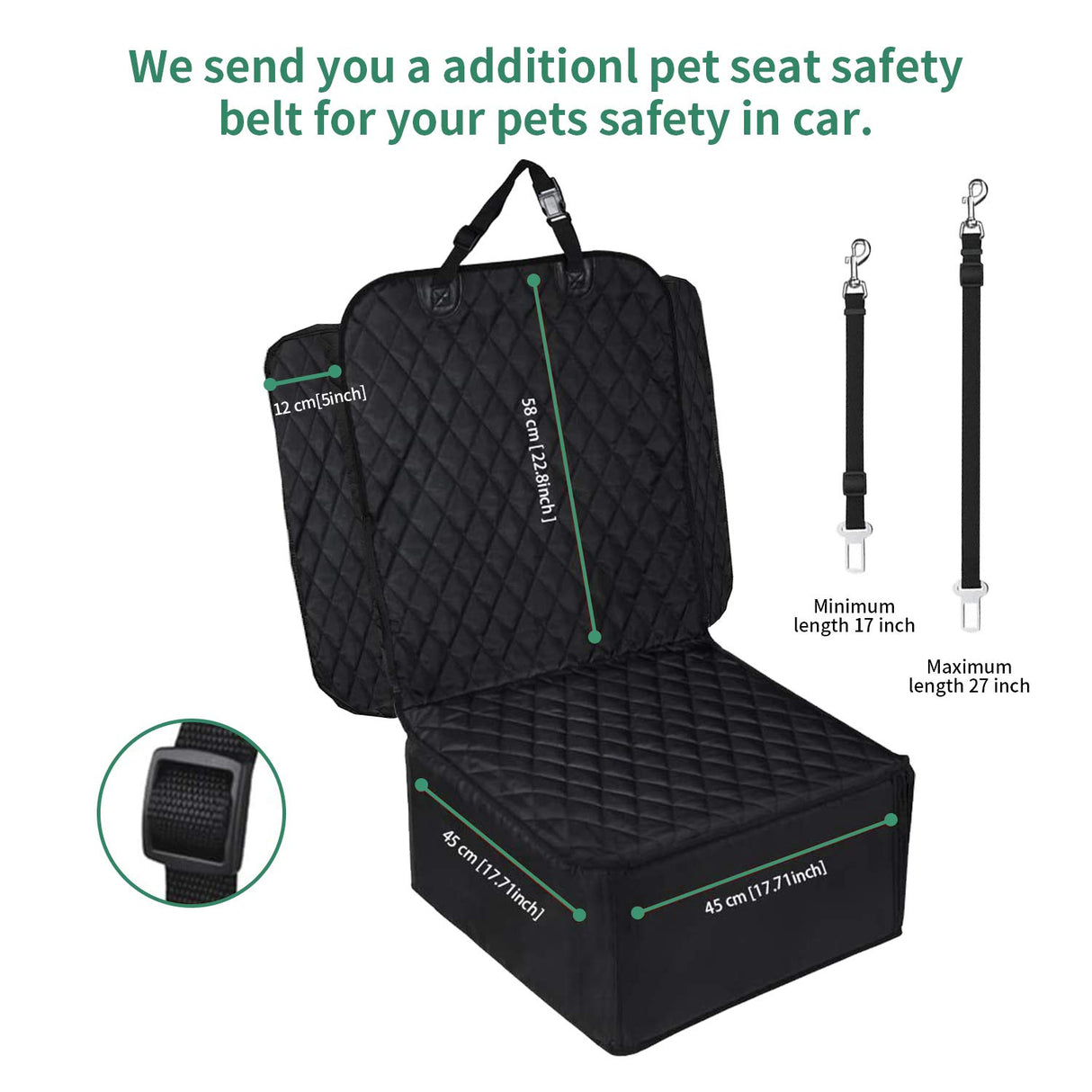 Flow.Month Pet Front Seat Cover Pet Booster Seat,Deluxe 2 in 1 Dog Seat Cover for Cars Waterproof Dog Front Seat Cover Pet Bucket Seat Cover with Safety Belt(Black)