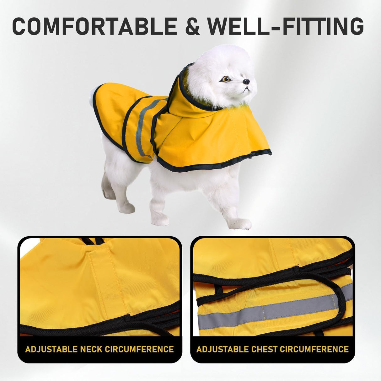 Lemmoo Dog Raincoat, Waterproof Windproof Rain Jacket with Reflective Strips and Leash Hole, Adjustable Fit Rain Coat for Small Medium Large Extra Large Dogs, Full-Body Coverage, Yellow, XXL
