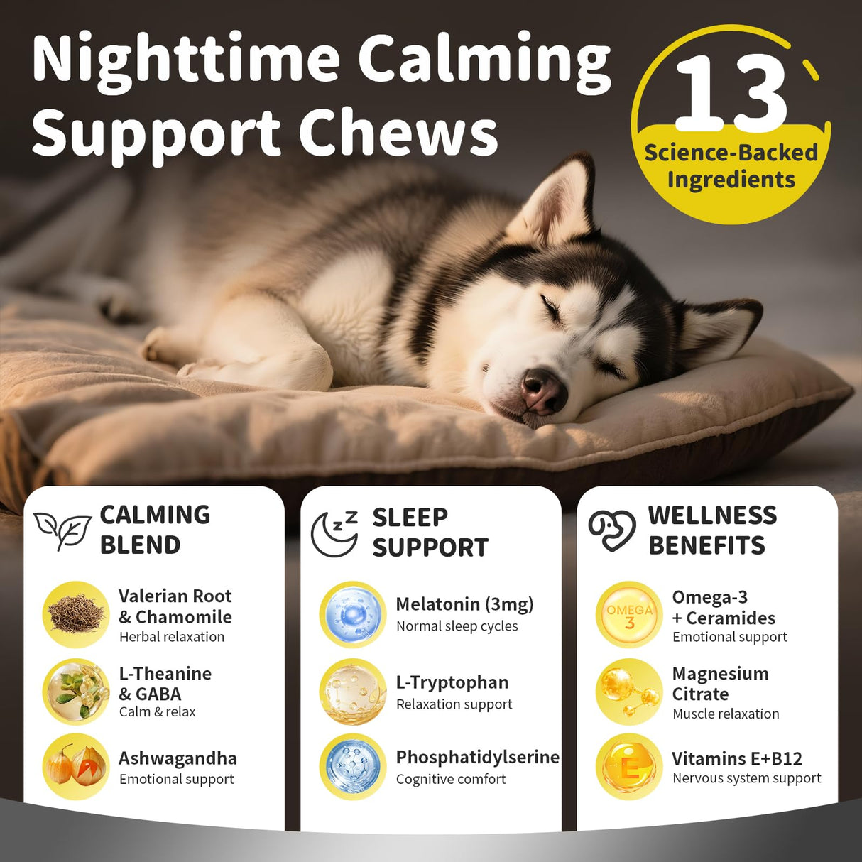 POPPAW Melatonin for Dogs, Calming Chews with Valerian Root & L-Theanine for Sleep Aid & Emotional Support, Calming Treats for Stress Anxiety Relief - Thunder, Fireworks, Barking, Bacon Flavor, 90Ct