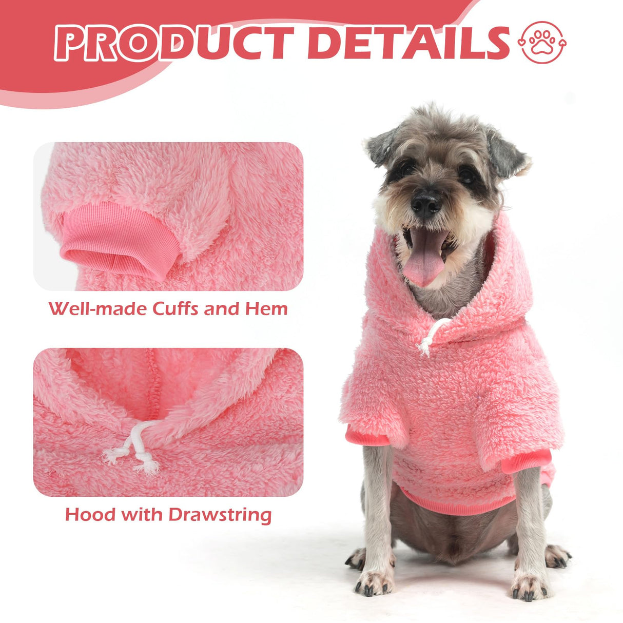 EXPAWLORER Fuzzy Dog Sweaters, Double-Sided Plush Fleece Soft Doggie Hoodie with Leash Hole, Pet Cold Weather Clothes Winter Coat, Sherpa Hooded Sweatshirt for Small Medium Large Dogs(Pink XL)