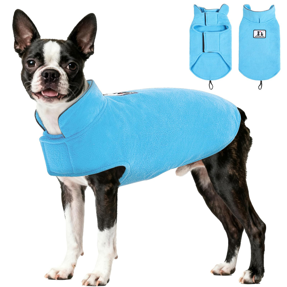 DENTRUN Reversible Dog Coat - Windproof Polar Fleece Vest with Reflective Neck Strips, Hook & Loop Closures, Easy-On Cold Weather Jacket for Medium Puppies (Medium Dogs Gear)