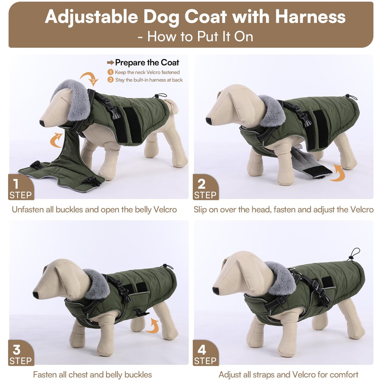 Queenmore Winter Dog Jackets for Large Dogs XXL, Waterproof Winter Coat for Extra Large Pitbull Danes, Warm Puffer Snow Jacket for Cold Weather - Fleece Lining Hook & Loop Closure Reflective, Green