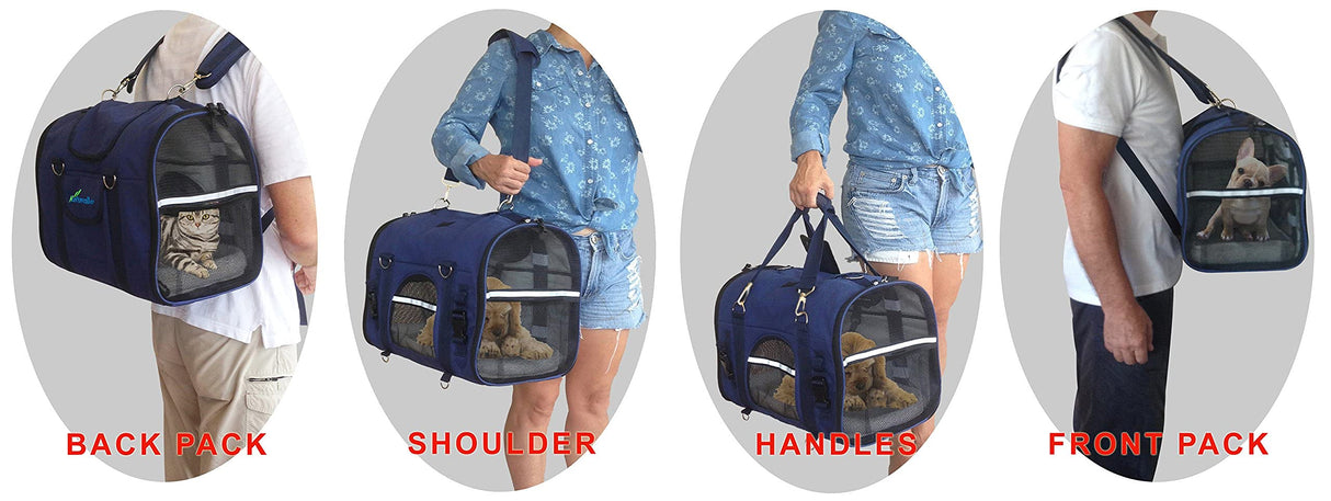 6-in-1 Sturdy Pet Carrier Backpack, Front Pack, Shoulder Bag, Pet Hand Bag, Car Seat Crate, Soft-Sided pet Carrier, Small Dog & Cat Travel Carrier, Size Medium for Pets 14-16" Long