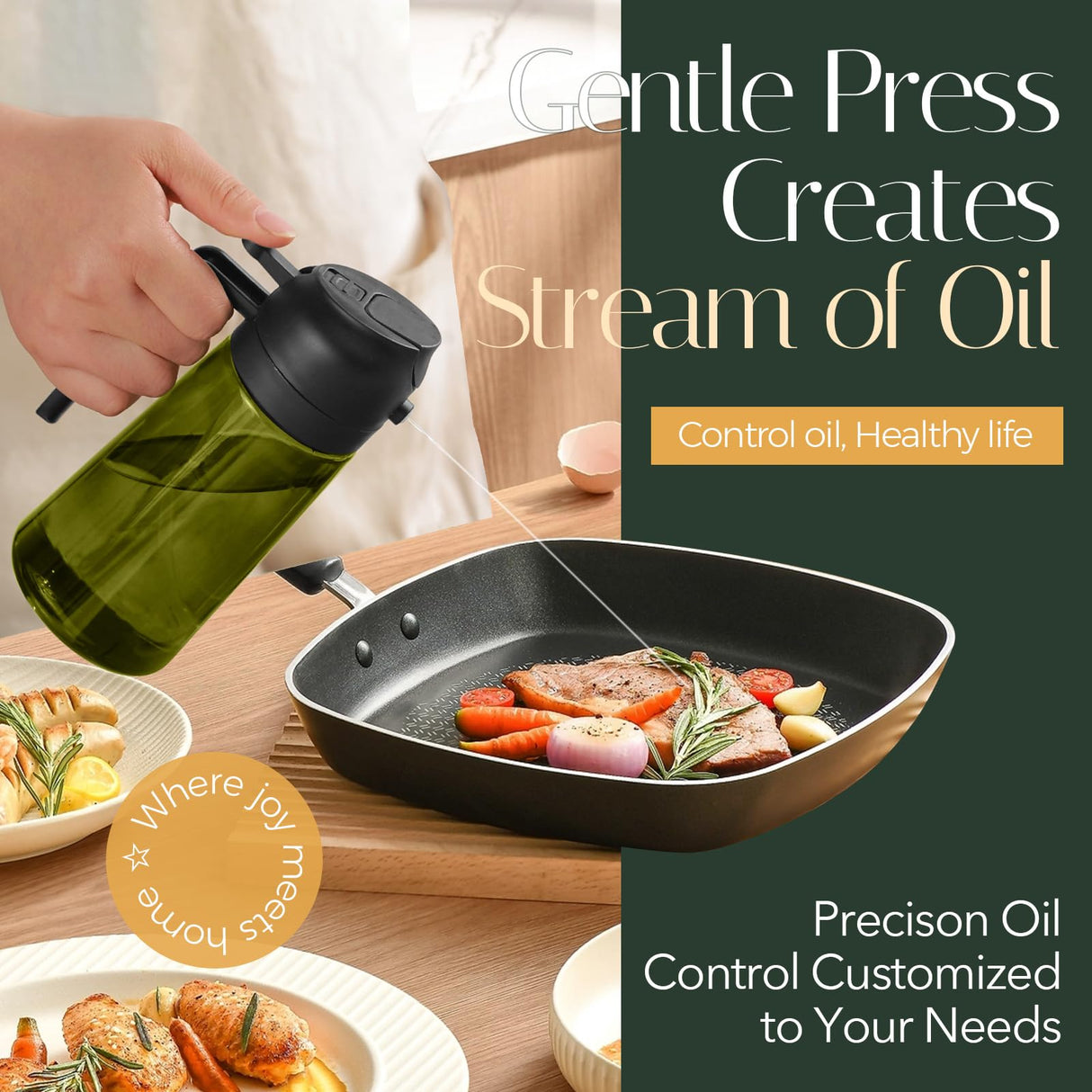 16oz/470ml Light-Blocking Dark Oil Sprayer for Cooking, 2 in 1 Olive Oil Dispenser Bottle for Kitchen, Premium Dark Green Glass Oil Bottle, Food-Grade Oil Mister for Air Fryer, BBQ (Black)