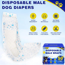 Load image into Gallery viewer, XPCARE 50 Count Disposable Male Dog Diapers, Male Dog Wraps,Super Absorbent Leak-Proof Fit (Small)