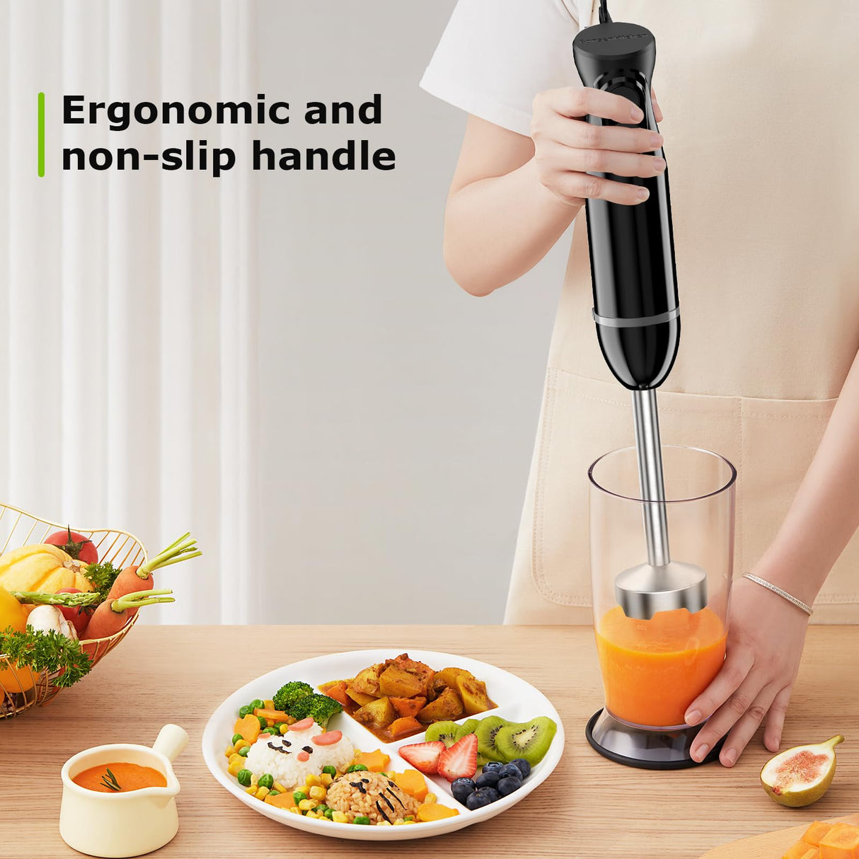 Hand Blender, Immersion Blender with 2 Mixing Speed, Electric Handheld Mixer Portable Stick Mixer with Stainless Steel Blades for Soup, Smoothie, Puree, Baby Food