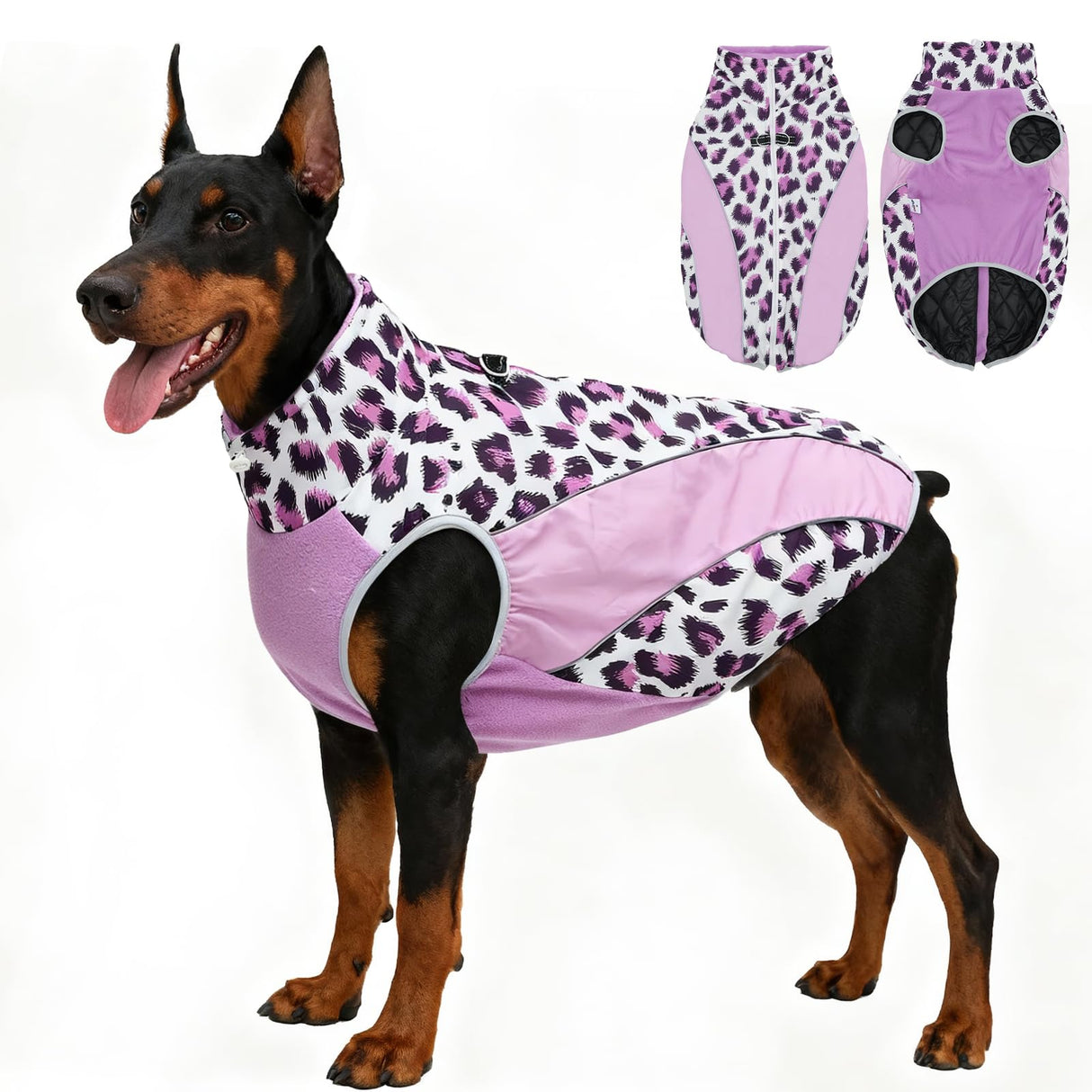 UNIPUP Dog Coats for Large Dogs with Harness Built in, Waterproof Dog Jacket Warm Pet Winter Coat Snowsuit for Cold Weather, Reflective Fleece Windproof Jacket, Purple, U-LDMF05XXL