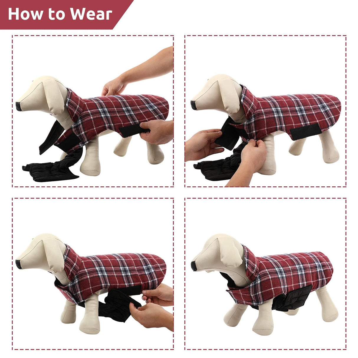 MIGOHI Dog Jackets for Winter, Windproof Waterproof Reversible Dog Coat for Cold Weather, British Style Plaid Warm Dogs Vest for Small Dogs, Red M