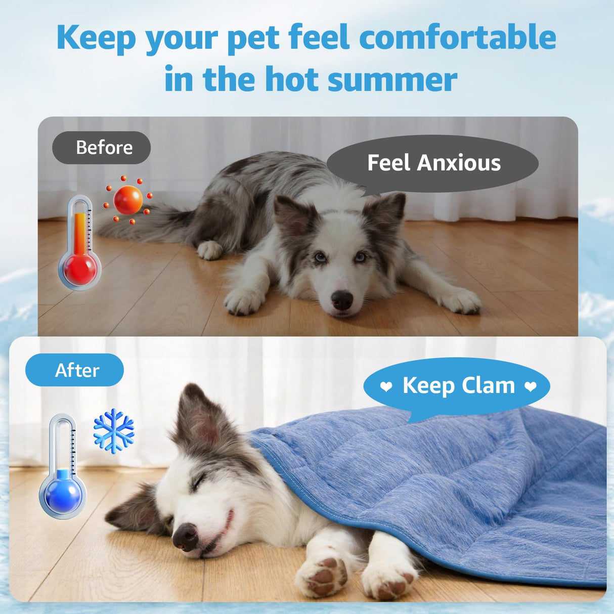 PICK FOR LIFE Cooling Blanket for Dogs, 0.4 Q-MAX Pets Cooling Comforter Throw for Bed Cover, Summer Blanket for Large Dogs Washable, Soft Lightweight Cold Mats for Pet Hot Weathe, 43"×55"/Deep Blue