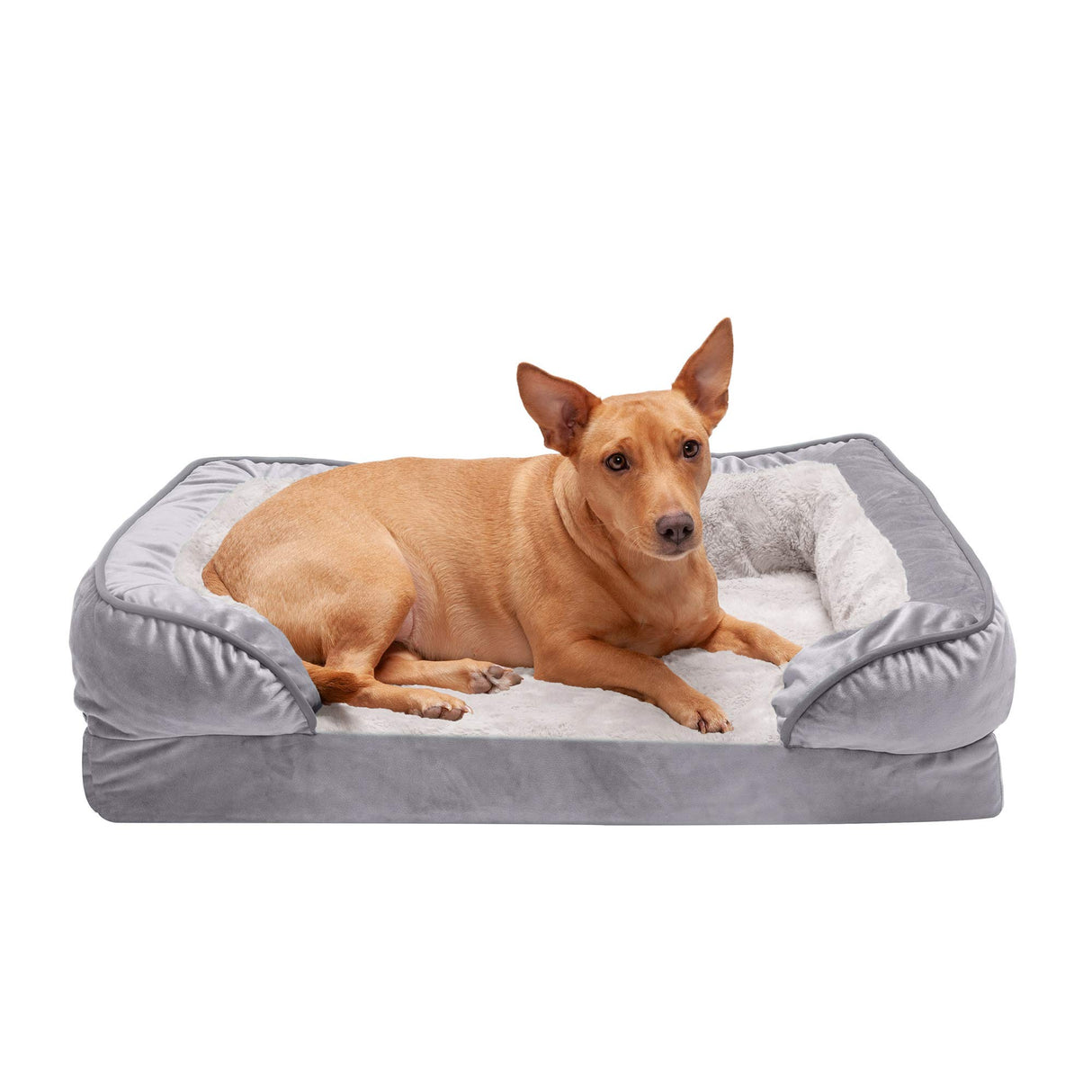 Furhaven Orthopedic Dog Bed for Medium/Small Dogs w/ Removable Bolsters & Washable Cover, For Dogs Up to 35 lbs - Plush & Velvet Waves Perfect Comfort Sofa - Granite Gray, Medium