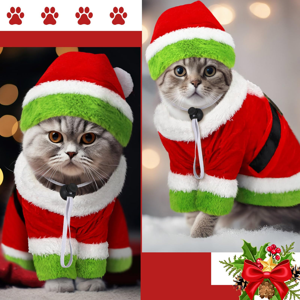 Dansydaisy Cat Christmas Costume Lime Green Character Pet Outfit Holiday Green Furry Pet Velvet Costume Cosplay Outfit Cute Funny Christmas Dogs and Cats Clothes for Party Favors(X-Large)