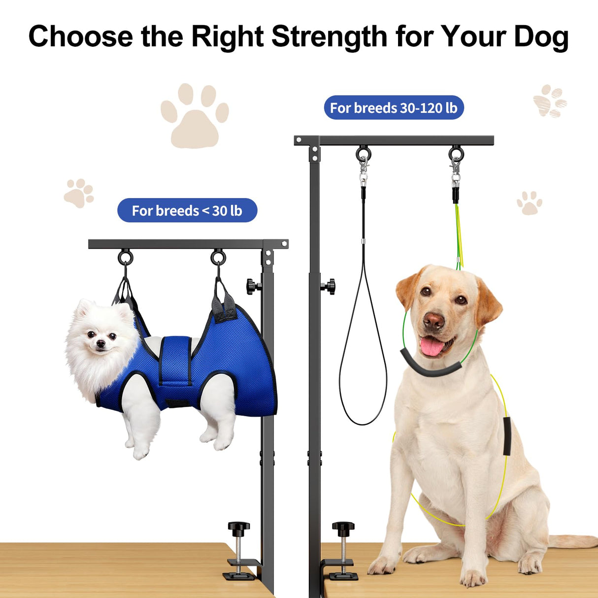 Foldable Dog Grooming Table Arm – Adjustable 28"-41" Clamp Arm with Hammock, No-Sit Holder for Small Dogs – Grooming Table for Dogs at Home or Salon