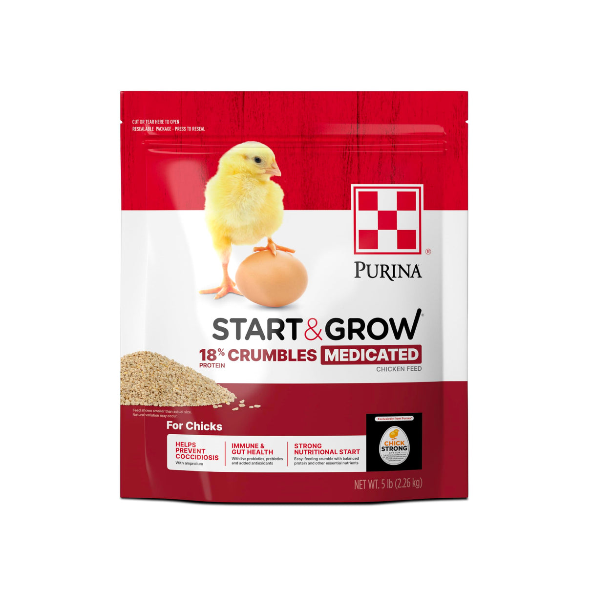 Purina Start & Grow | Nutritionally Complete Medicated Chick Feed Crumbles | 5 Pound (5 lb.) Bag