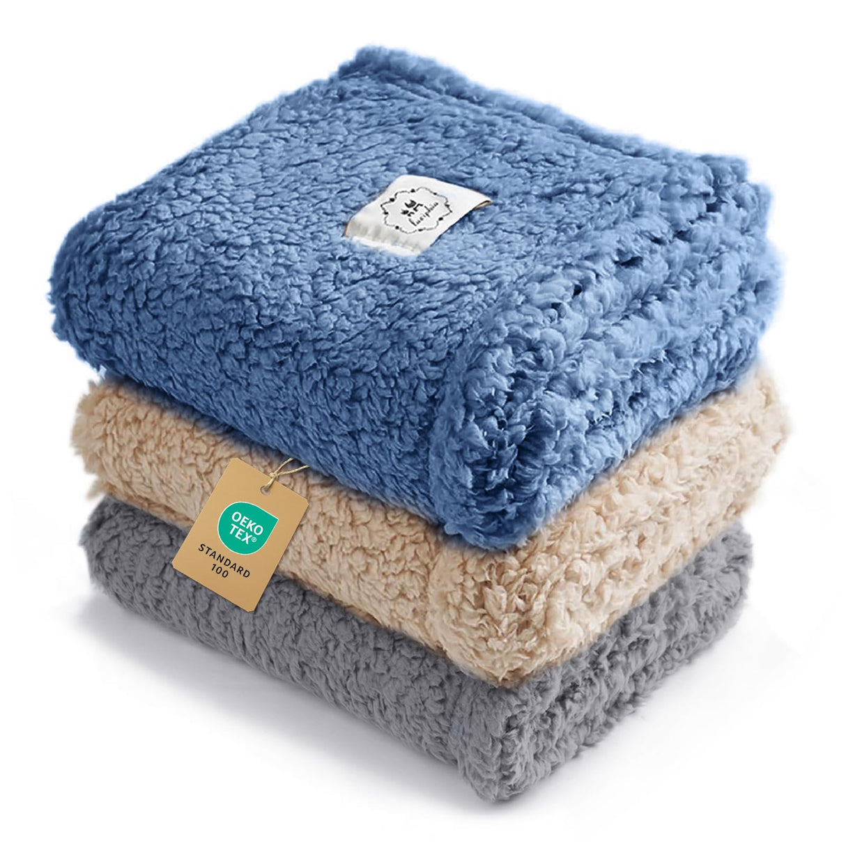 Luciphia 1 Pack 3 Calming Dog Blanket Fluffy Premium Fleece Pet Blankets Soft Sherpa Throw for Dogs Puppy Cat Grey/Beige/HazeBlue Small (23" x16")