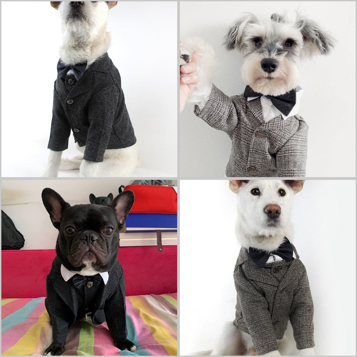 TQFlow Dog Clothes Pet Plaid Suit Dog Tuxedo Costumes, Formal Gentleman Apparel Vest, Wedding Party Birthday Wear French Bulldog Pug Teddy Terrier Pup(Black Coat, S)