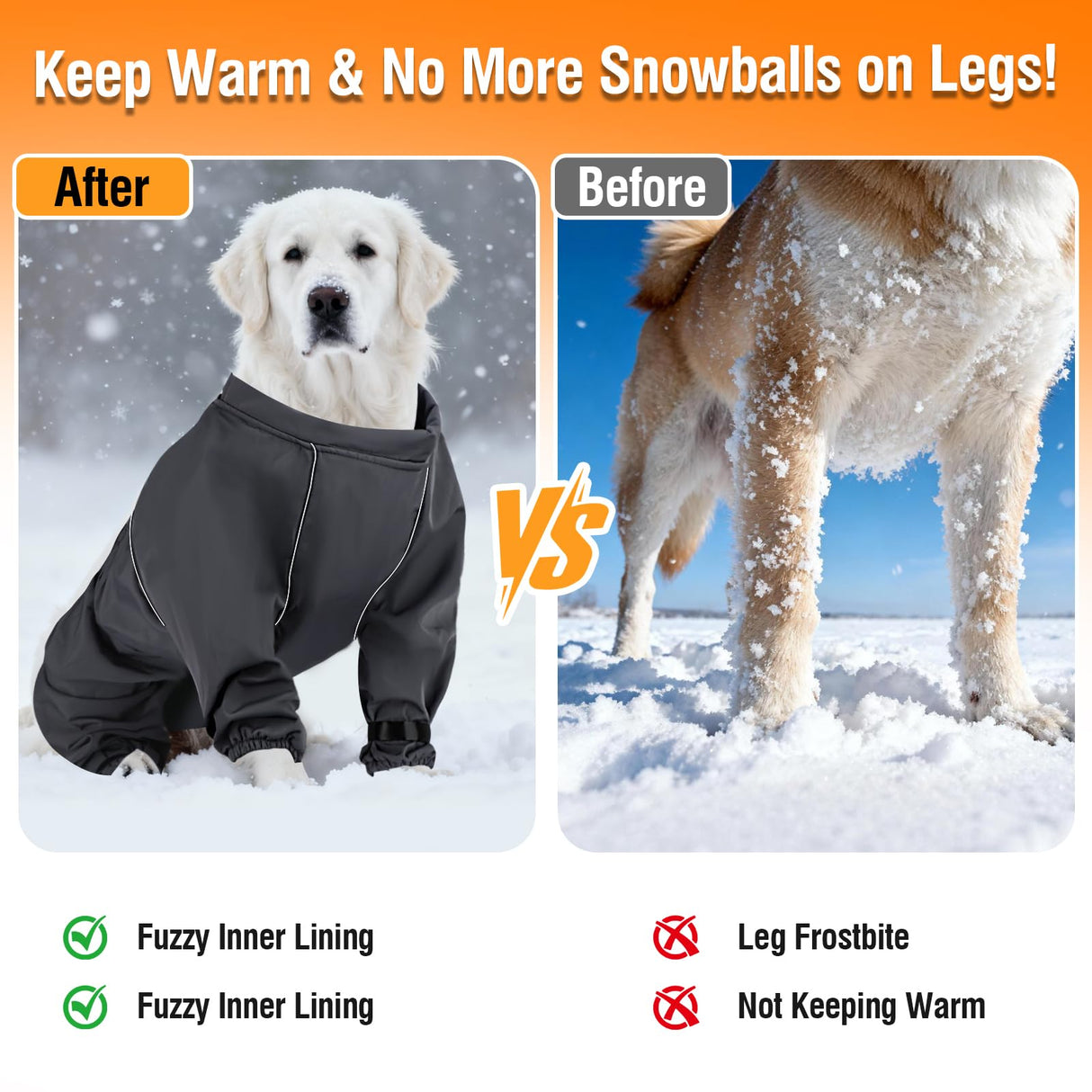 Dog Snow Pants,Puppy Snow Clothes for Winter,Full Body Dog Coat,Puppy Snowsuit with Out Boots,Adjustable Suspender Suits for Outdoor Walking & Paw Protectors