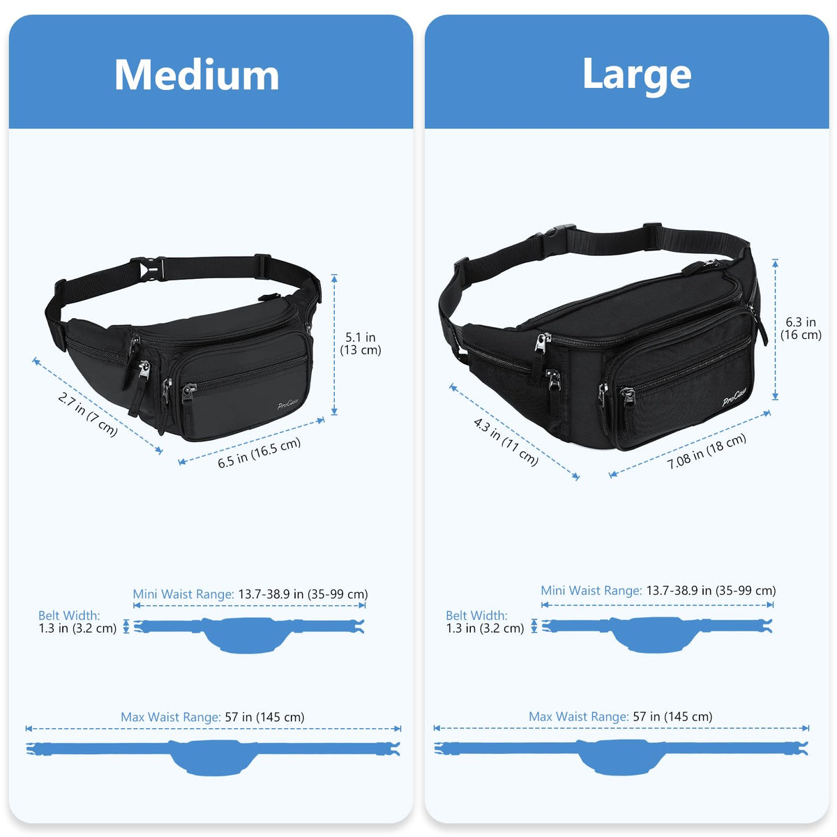 ProCase Fanny Pack Waist Packs for Men Women, Waist Bag Hip Pack for Travel Hiking Running Outdoor Sports -Black, Medium