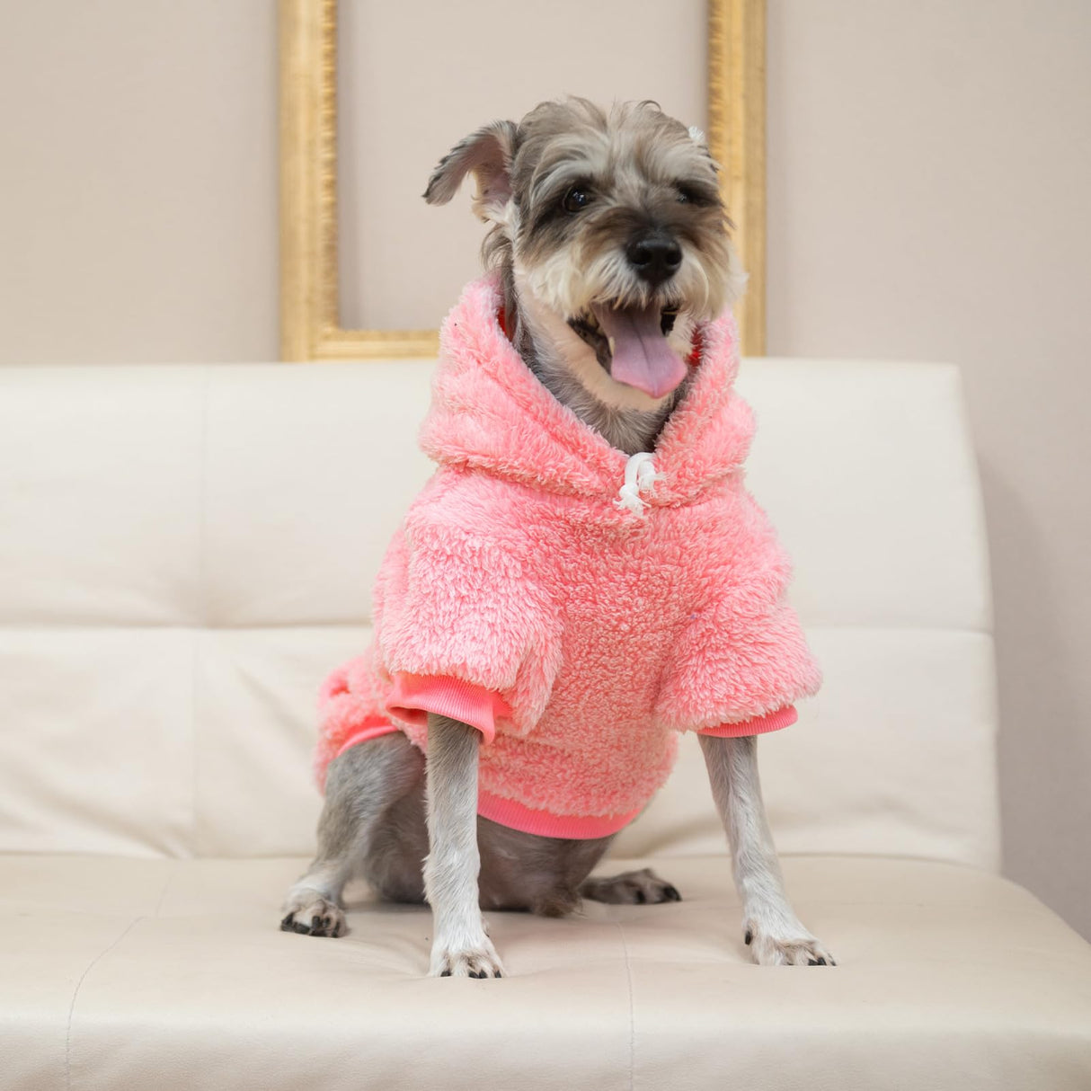 EXPAWLORER Fuzzy Dog Sweaters, Double-Sided Plush Fleece Soft Doggie Hoodie with Leash Hole, Pet Cold Weather Clothes Winter Coat, Sherpa Hooded Sweatshirt for Small Medium Large Dogs(Pink XL)