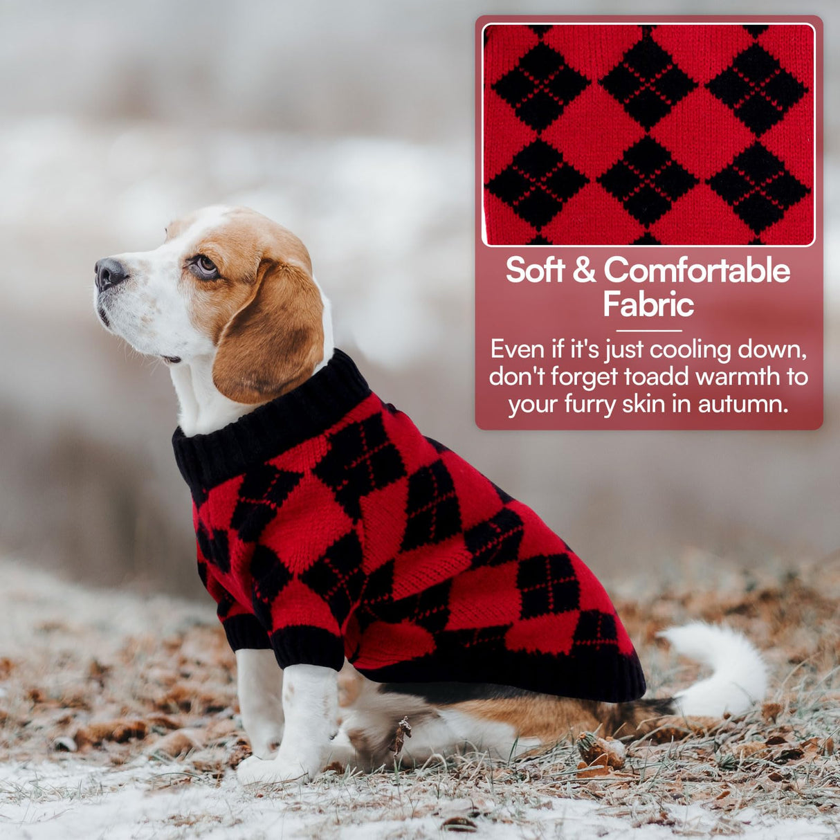 Queenmore Medium Dog Sweater, Dog Sweaters for Medium Dogs Girls Boys, Christmas Clothes for Doggie, Warm Cozy Knit Pullover with Plaid Pattern, Soft Pet Winter Jacket (Red,M)