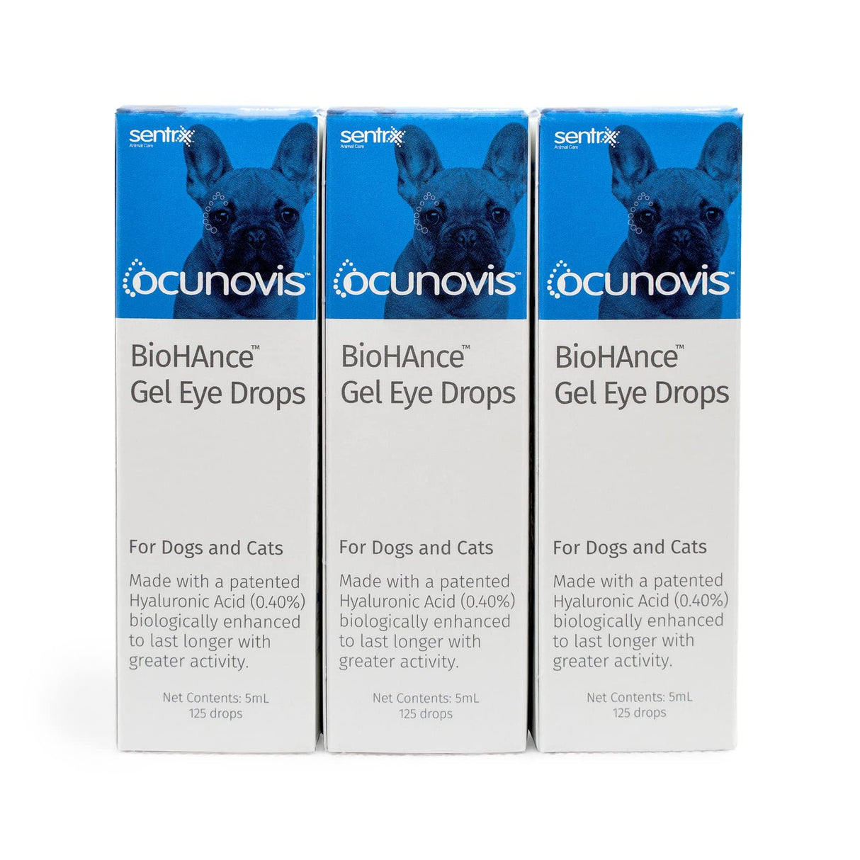 Sentrx - Ocunovis Gel Eye Drops for Dogs and Cats with Dry Eyes, Hydrating Cat and Dog Eye Drops with Hyaluronic Acid, Non-Blurring and Non-Stinging Artificial Tears, 5 ml, 3 Pack