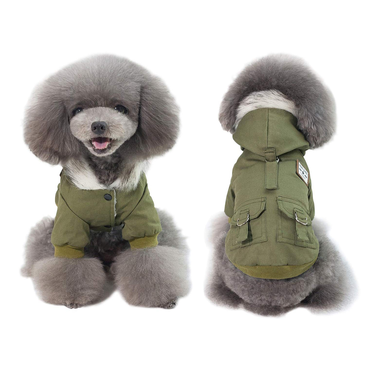 DYAprWu Warm Dog Hooded Trench Coat Windproof Parka Jacket for Cold Weather (XXL, Green)