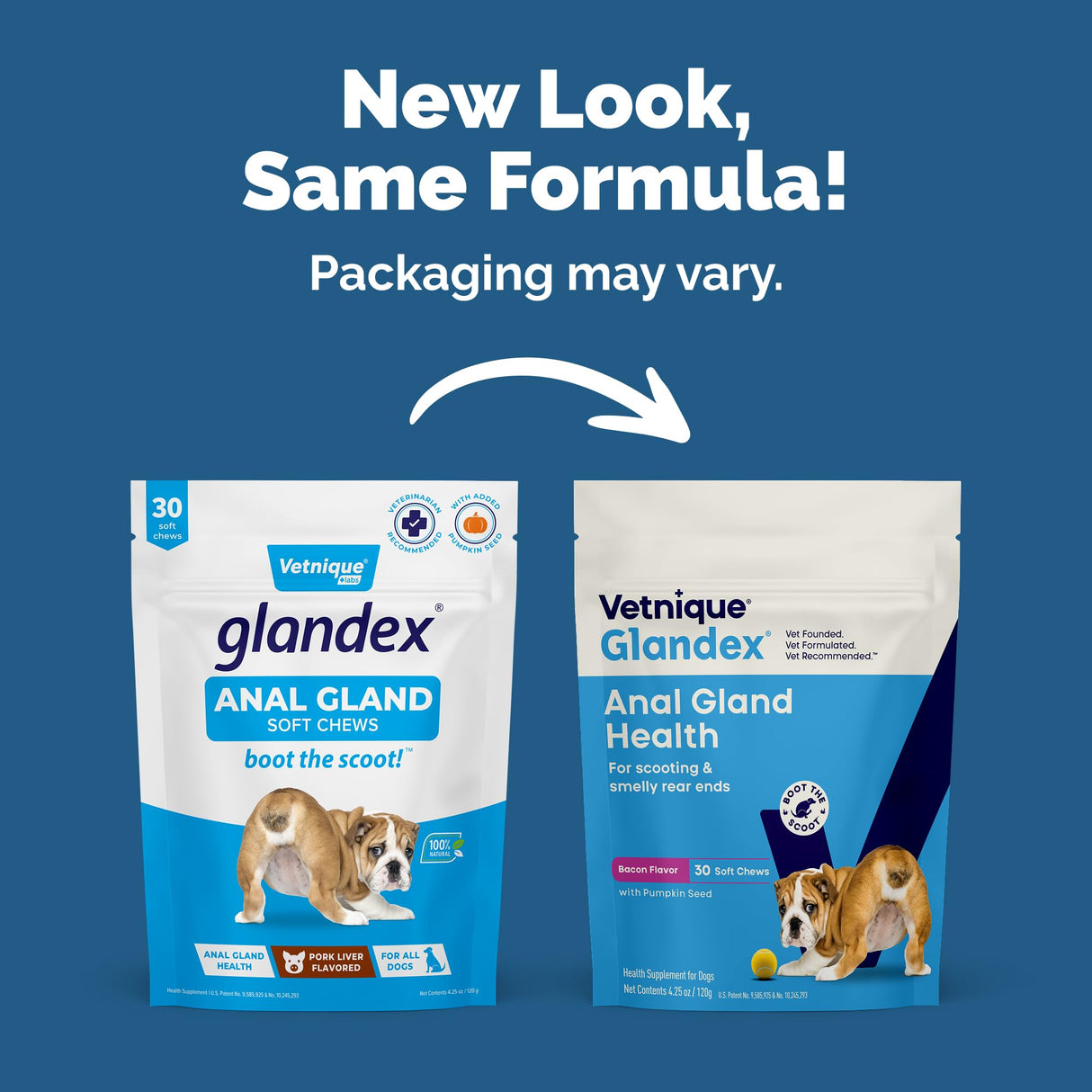 Vetnique Glandex Anal Gland Soft Chew Treats with Pumpkin for Dogs Digestive Enzymes, Probiotics Fiber Supplement for Dogs Boot The Scoot (Bacon Flavor Chews, 30 Count)